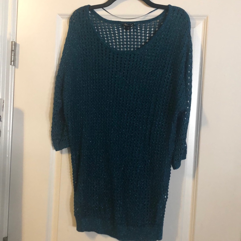 Express teal glitter sweater with holes
